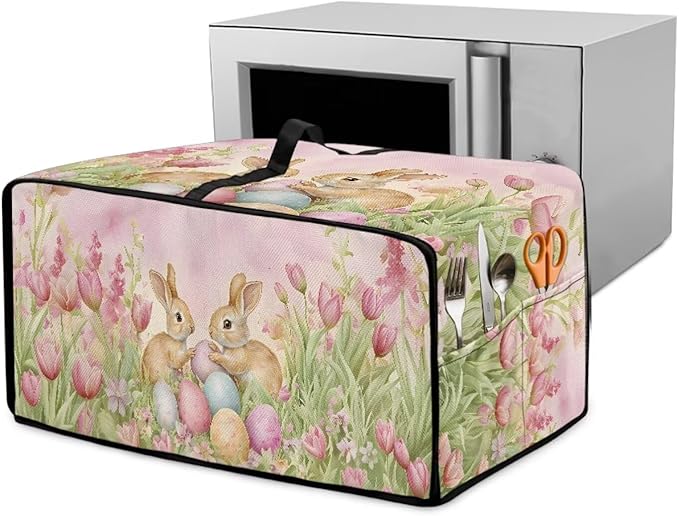 Easter Egg Bunny Tulip Print Toaster Oven Cover for Easter Decor, Dust-proof Case for Air Fryer, Heat-resistant Kitchen Countertop Appliance Protector, (Large-18.5*22.5*12.99 inches)