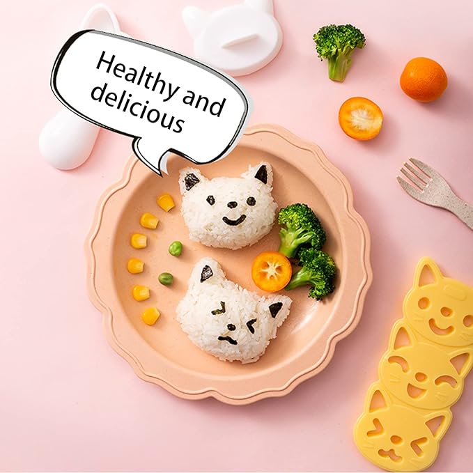 Cute Cat Rice Ball Molds 6 Sets Sushi Molds Bento Accessories Kits with 3PCS Vegetable Fruit Cutter Shapes and 1PC Gimbap Mold Triangle for Nori Rice Making DIY Bento Box Picnic Tools