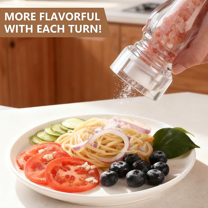 LHS Pepper Mill Grinder Set, 2Pcs Salt Grinder Peppercorn Grinders with Adjustable Coarseness-Clear