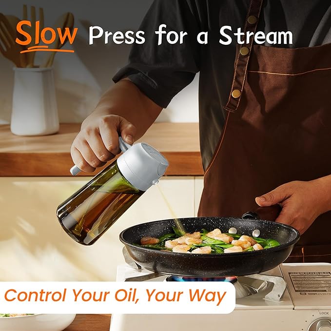 TrendPlain - Original 16oz/470ml Olive Oil Dispenser Bottle for Kitchen Gadgets and Air Fryer Accessories - Olive Oil Sprayer for Cooking w/Stickers - Ash