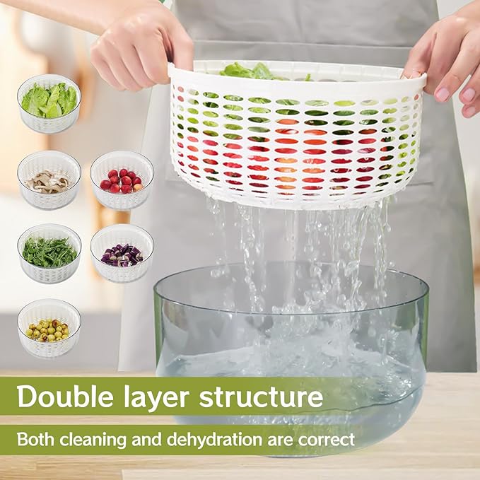 Electric Salad Spinner,6L Large Capacity Automatic Vegetables Fruit Washer Dryer Drainer Strainer,USB Charge Lettuce Spinner Cleaner with 350 ml Squeeze Bottle for Home Kitchen