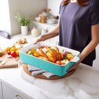 4 QT Baking Dish, Casserole Dishes for Oven, 9x13 Baking Pan with Handles, Lasagna Pan Deep, Ceramic Casserole Dish Oven Safe for Baking, Lasagna, Kitchen, Wedding Gift (Aquamarine)