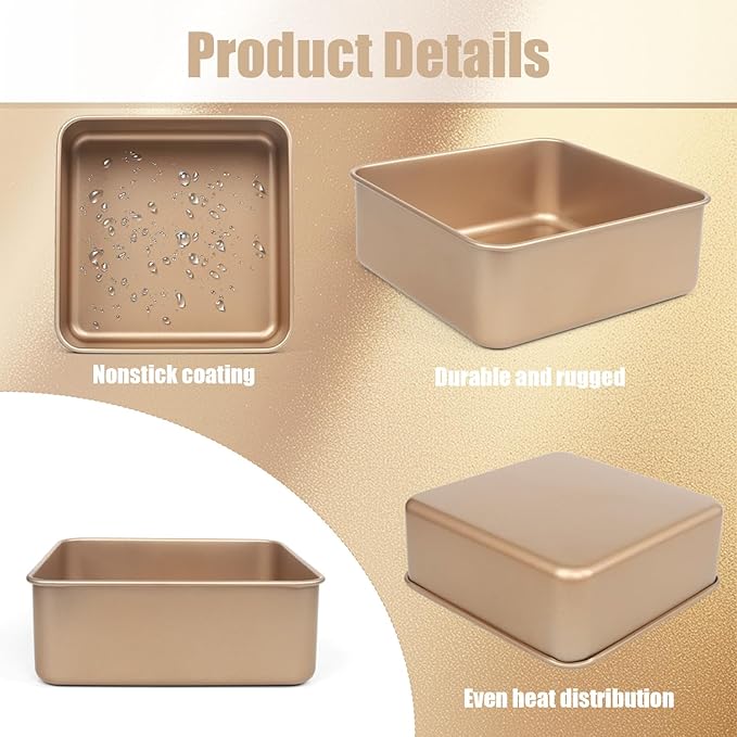 Brownie Pan, 2 Pack Square Baking Pan Square Cake Pan Non Stick Baking Pans, Small Baking Pans Deep Baking Pan For Toaster Oven, Bakeware For Cakes, Cookies & Breads (9 Inches)