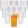 16oz Clear Hobnail Drinking Glasses with Straws Set of 12, Highball Glasses Cups, Kitchen Water Glasses Cup, for Cocktail, Juice, Whiskey, Milk and Various Mixed Drinks