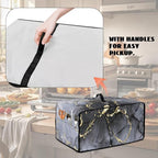 Marble Rose Flower Print Toaster Oven Cover, Stain-Resistant Air Fryer Cover with Storage Pocket, Kitchen Decorative Oven Protector, Black Grey Gold, (Small-14.5*18.46*9 inches)