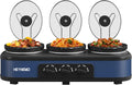 Triple Slow Cooker, 3×1.5 QT Buffet Servers and Warmers, 3 Pots Buffet Slow Cooker Adjustable Temp Lid Rests Stainless Steel Manual Silver for Parties Holidays Families,Blue