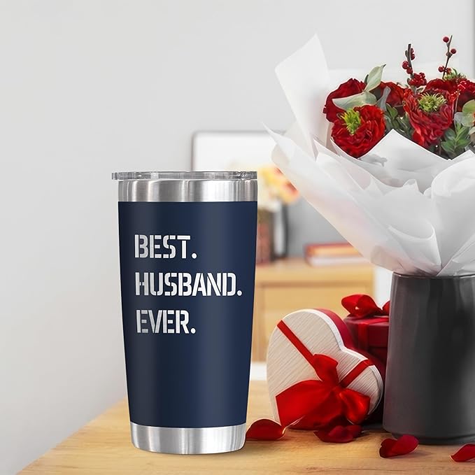 TEEZWONDER Christmas Anniversary Birthday Gifts for Husband from Wife - Stainless Steel Insulated Coffee Tumbler with Lid 20 oz - Anniversary Wedding Gifts for Him Men, Cool Stuff for Men