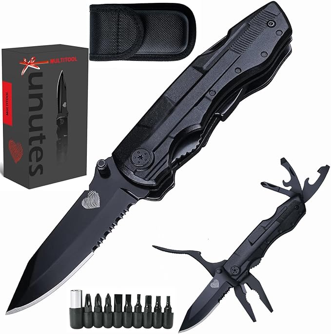 14 in 1 Multitool Pocket Knife for Men, Christmas Stocking Stuffers Gifts for Dad, Husband, Tactical Multi Tool screwdriver set with Nylon Sheath for Survival, Camping