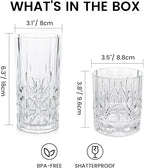 BELLAFORTE Shatterproof Tritan Plastic Drinking Glasses. 13oz & 18oz Water Glasses Set of 4 - Myrtle Beach Glasses Drinking - Unbreakable Tumblers for Parties - BPA Free, Dishwasher Safe (Clear)