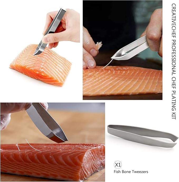 CREATIVECHEF 5 PCS Plating Tools Culinary Set Contains kitchen tweezers spatula Sauce plating spoon（Black）
