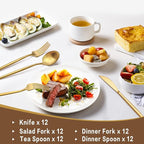 60-Piece Gold Silverware Set, Flatware Set for 12, Food-Grade Stainless Steel Cutlery, Includes Spoons Forks Knives, Kitchen Cutlery for Home Office Restaurant Hotel