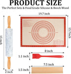 3Pcs Marble Rolling Pin Sets,15Inch Marble Pastry Dough Roller with Wooden Handle,Silicone Mat,Cradle and Brush, Non Stick Surface Rolling Pins for Dough Cookie Baking Supplies Kitchen Accessories