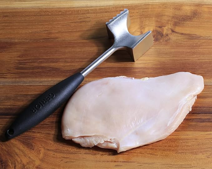 Cast Stainless Steel Meat Tenderizer - Heavy Duty Dishwasher Safe Hammer Mallet Tool & Chicken Pounder