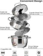 VENTION 3 tier Steamer Pot Stainless Steel Large 30cm, Induction Steamer for Cooking, 11.9 Inch Steam Pot for Dumpling