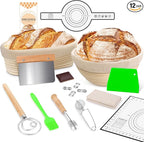 Large Sourdough Bread Baking Supplies, 10 Inch Round &12 Oval Banneton Bread Proofing Basket, Sourdough Starter Kit for Making Baking Fermentation