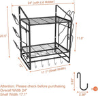 VyGrow 17 Inch Pot Rack Wall Mounted, 2 Tier Pots and Pans Organizer with 10 Hooks and 6 Pot Lid Holders, Heavy Duty Steel Pot and Pan Hanger for Kitchen Cookware Utensils Storage 24" Lx13 Wx20.5 H