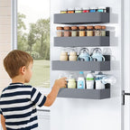 Mystozer Magnetic Spice Rack for Refrigerator, Kitchen Organizer and Storage Shelf, Grey(2 Pack)
