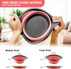 Collapsible Colander Set of 2, Folding Kitchen Strainers with Handles, Space-Saving Over-the-Sink Drainers for Pasta, Veggies & Fruit, BPA-Free, Dishwasher Safe, RV & Camping (Red)