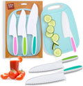 Kids Knife Set for Real Cooking, 4 Pieces Toddler Knife Set, Nylon Kitchen Baking Knife with Cutting Board, Firm Grip, Serrated Edges Kids Knives for Cutting Cakes, Fruit, Veggies & Bread