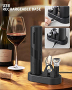 CIRCLE JOY Electric Wine Bottle Opener Set Rechargeable Wine Corkscrew Cordless Wine Opener Gift Set with Charging Base, Foil Cutter, Wine Aerator Pourer and Vacuum Wine Stopper