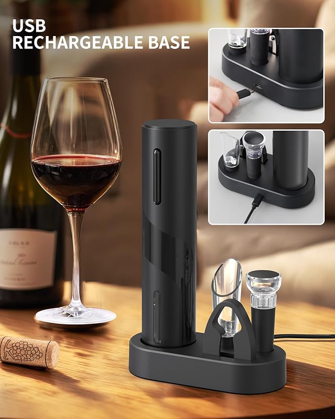 CIRCLE JOY Electric Wine Bottle Opener Set Rechargeable Wine Corkscrew Cordless Wine Opener Gift Set with Charging Base, Foil Cutter, Wine Aerator Pourer and Vacuum Wine Stopper