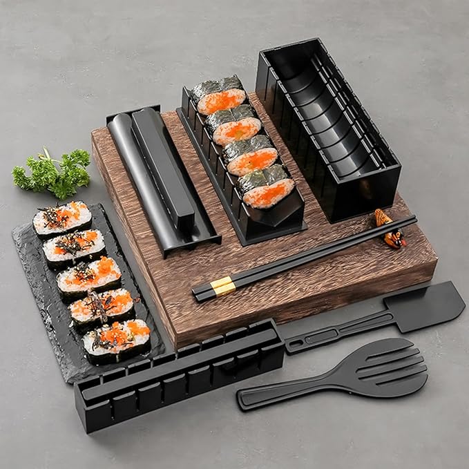 Sushi Making Set, 10 Pcs Sushi Maker Set, Sushi Molds Press with Sushi Rice Mold Shapes, Sushi Maker Roller Set, Sushi Set for Beginners, DIY Home Onigiri Mold Sushi Tool Setchen Accessories