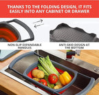 Set of 3 Red Silicone Plastic Kitchen Colanders – Folding Sizes Silicone Collapsible Colander Set Red Plastic Foldable Strainer for Pasta Vegetables Camping Kitchen