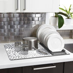 Findosom 2PCS 12" x 20" Dish Drying Mat & 24" x 5.5" Sink Splash Guard, Super Absorbent & Cuttable Dish Mat Drying Kitchen Mat with Gray Floral, Hide Stain Drying Mat for Kitchen Counter
