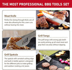 HUSSAR 34PCS BBQ Grill Tools Set Stainless Steel Grilling Accessories with Spatula, Tongs, Skewers for Barbecue, Camping, Kitchen, Complete Premium Grill Utensils Set in Storage Bag, Silver, (BTS-34)