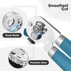 Beneno Heavy Duty Hand Can Opener Manual with Magnet, Durable Sharp Carbon Steel Blade Smooth Cutting, Big Effort-Saving Knob & Soft Grip Handle, Multifunctional Kitchen Tool with Bottle Opener, Aqua