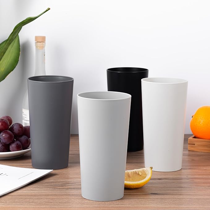 26-ounce Plastic Drinking Glasses Stackable Tumblers Water Cups Mixed Drinkware, set of 12 Grey Stone Reusable Shatter-resistant Dishwasher Safe
