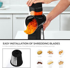 SUSTEAS Rotary Cheese Grater with Handle - Vegetable Shredder with 5 Well-designed Blades & Strong Suction Base,Round Mandoline Slicer & Food Chopper for Kitchen,with Blade Storage Box(Black)