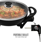 OVENTE Electric Wok with Nonstick Coating, 13 Inch Family-Sized Skillet, 1400W Power, Adjustable Temperature, Tempered Glass Lid, Cool Touch Handles and Easy to Clean Frying Surface, Black SK3113B
