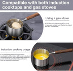 stainless steel mini pot - butter warmer, 8.5fl oz (250ml) coffee/milk warmer, mini sauce pan for coffee, ideal for seafood butter warmers,melting pot With dual spouts and wooden handle