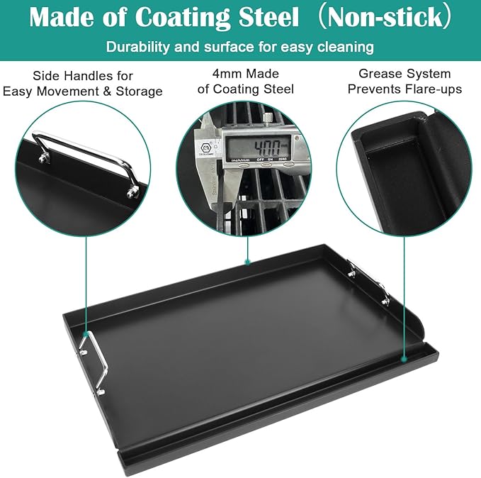 17"x13” Nonstick Coating Griddle for Gas Grill, Universal Griddle Insert for Gas Stove/Gas Grill/Electric/Charcoal Flat Top Plate for Outdoor Cooking and Camping Grilling