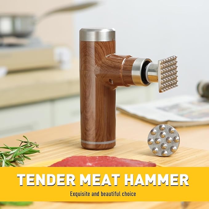 Electric Meat Tenderizer Tool, Cordless Kitchen Tenderizer, Stainless Steel Mallet, Brown (N-08)