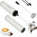 Milk Frother, Rechargeable Battery Operated Frother for Coffee,Portable Drink Mixer with 2 Stainless Steel Whisk Heads,Milk Foamer for Keto Coffee, Latte, Cappuccino, Hot Chocolate,White
