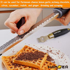 Zester Grater & Channel Knife Kitchen Bar Tool Set for Parmesan Cheese Lemon Garlic Nutmeg Chocolate Citrus Cucumber Radish Ginger Crushed Scraping Rubber Ergonomic Curved Handle Black
