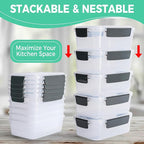 YORY 9 cup Plastic Food Storage Containers with Lids Nestable Freezer Dishwasher Safe Rectangle Meal Prep Container Set,5-Pack