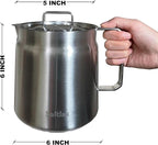 Saltlas 304 Stainless Steel Deep Fryer Pot with Basket and Oil Strainer, Double Bottom for Even Heating, Bacon Grease Container for Kitchen and Camping, Japanese Tempura Fryer, 2L (2Qt/68oz)