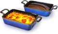 7 x 4 Au Gratin Baking Dishes for Oven Safe and Microwave Cooking and Baking, 2 piece, Heat Resistant Ceramic with Handles for Serving, Small Casserole Dish Set for 1 or 2 person servings, Blue