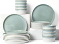 Pokini Dinnerware Sets for 8, Ceramic Plates and Bowls Set, Modern Artisan Dish Set, Microwave & Dishwasher Safe Dishware Set, Chip & Scratch Resistant Dinner Sets, Gradient Green