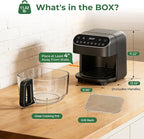5 Quart Glass Air Fryer, Non Toxic & Uncoated High Borosilicate Glass Basket, Airfryer with Transparent Fry Bowl, 8 Preset Modes, PTFE/PFAS Free, BPA-Free, Dishwasher Safe, Black