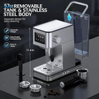 20 Bar Espresso Machine with Milk Frother, Stainless Steel Coffee Maker with Touch Screen & Cold Brew, 45s Fast Heat Small Cappuccino & Latte Machine with 57.5oz Removable Water Tank for Home, Silver