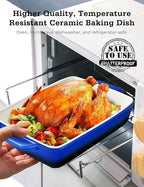 3Piece Casserole Dish Ceramic Baking Dish Rectangular Baking Dishes for Oven Ceramic Bakeware with Handles Durable Nonstick Large Lasagna Pan for Cooking, Baking, 10'' x 7'', Gradient DarkBlue