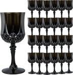 Plastic Wine Glasses, Plastic Goblets Vintage Style Cordial Unbreakable Drinking Glasses, Reusable Drinkware for Wedding Reception, Grand Event Party Supplies (24, Black)