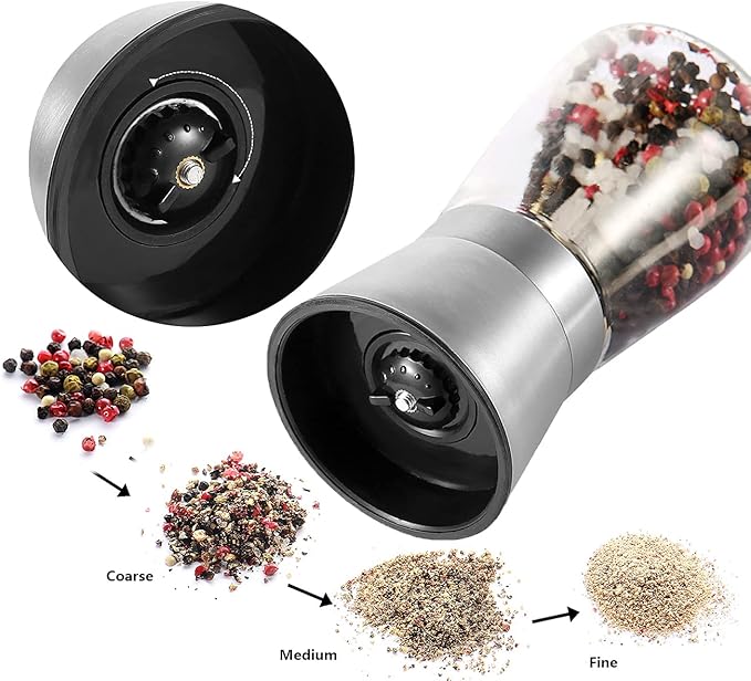 Gulex Pepper Grinder Pepper Mill, Salt Grinder Refillable,(Single Package) Adjustable, Stainless Steel Sea Salt Shaker with Ceramic Rotor (1 pack)