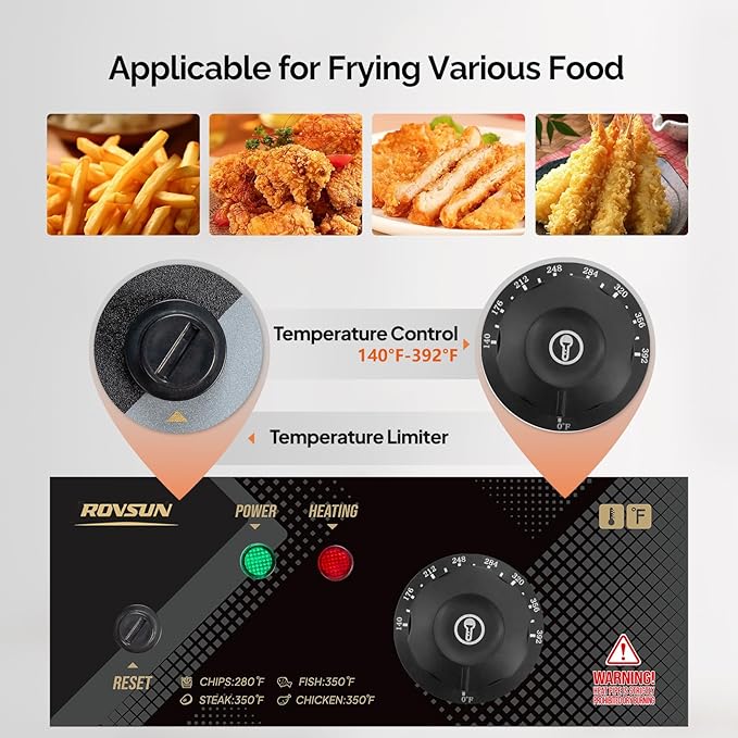 ROVSUN 11.4QT Electric Deep Fryer with Basket & Lid, 1700W Commercial Deep Fryer w/Adjustable Temperature Stainless Steel French Fryer for Home and Commercial Kitchens