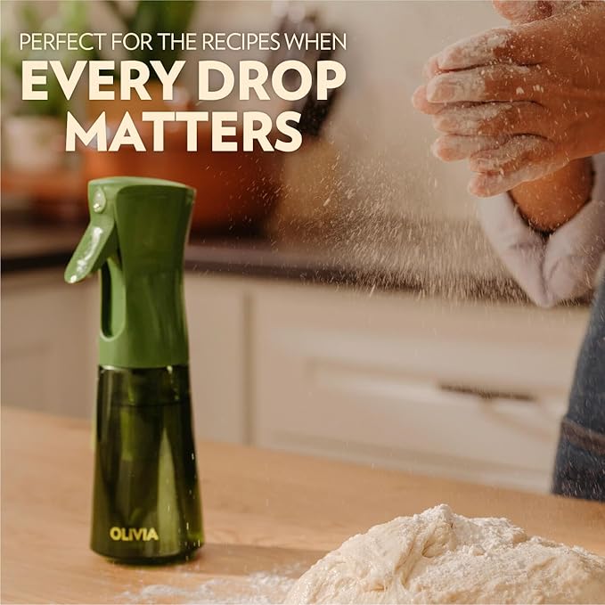 FLAIROSOL OLIVIA SIGNATURE Advanced Kitchen Oil Sprayer Technology, Fine Mist & Portion Control, Refillable Glass Olive Oil Cooking Spray Bottle for Air Fryer, Salad, BBQ, 200ml (Green, Gold)