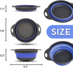 Round Silicone Blue Colander Collapsible – Foldable Kitchen Strainer Small Collapsible Colander Blue with Plastic Handles for Draining Vegetable and Fruit Round Silicone Kitchen Strainer for Pasta